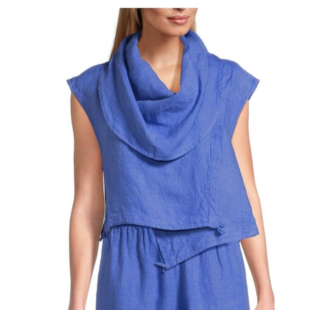 NWT Bryn Walker Pennie Vest 100% Linen XXS Lisianthus Blue Cowl Neck Made in USA